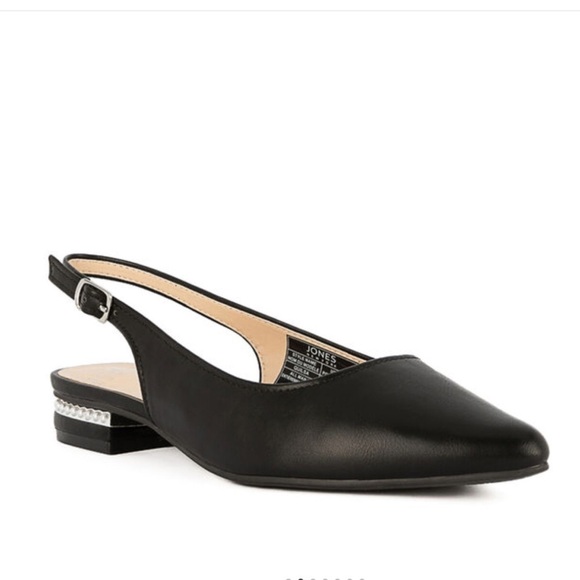 Women's Jones NY “ Quilsa” faux leather black pointy toe slingback flats 7.5 NWT - Picture 1 of 9